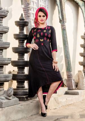 Enhance Your Beauty wearing This Kurti In Black Color Fabricated On Art silk. This Kurti Is Beautified With Simple Thread Embroidery. It Is Light Weight And Easy To Carry All Day Long.
