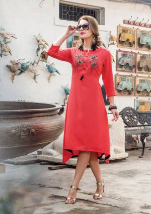 Adorn The Angelic Lookn Wearing This Kurti In Crimson Red Color Fabricated On Art Silk. This Kurti Is Durable And Easy To Carry all Day Long.