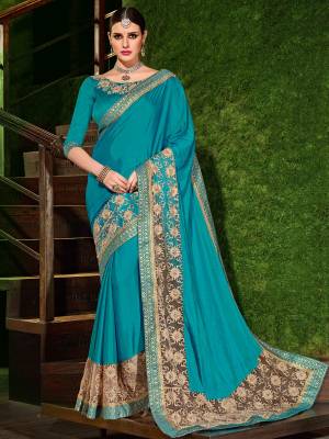 Presenting this blue color two-tone silk fabrics saree. Ideal for party, festive & social gatherings. this gorgeous saree featuring a beautiful mix of designs. Its attractive color and designer patch, stone, floral design work over the attire & contrast hemline adds to the look. Comes along with a contrast unstitched blouse.