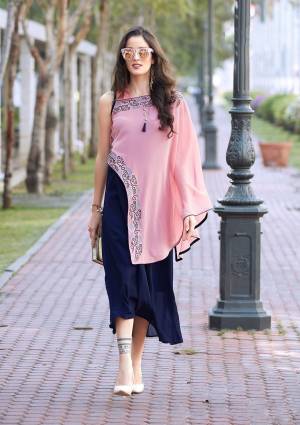 Featuring An Eye-Catching Collection, This Kurti Will Lend You A Look Worth Flaunting. Made From Georgette This Pink And Blue Color Party Wear Kurti Will Help You Stay Relaxed All Day Long. This Beautiful Kurti For Stylish Girls.Get It Now.