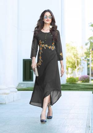Look Like A Dream Wearing Kurti. Made From Georgette, This Dark Grey Color Kurti Is Light In Weight And Perfect For Party Wear. This Attractive Kurti Will Surely Fetch You Compliments For Your Rich Sense Of Style. This Lovely Kurti Only For You.