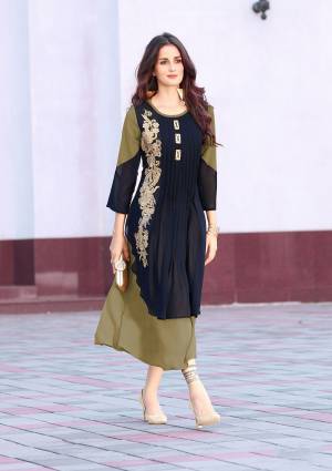 Buy These Navy Blue And Olive Green Color Georgette Fabric Thread Work Kurti Collection.Look Pretty Beautifull in This kurti.