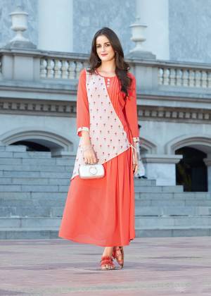 This Light Orange And White Colored Kurti Collection Is Perfect For Your Casual Dates To The Movies , Restaurants Or For College Wear. Dazzle In The Simplistic Yet Amazing Dress Fabricated In Georgette. Available In Multiple Sizes.Get It Now.