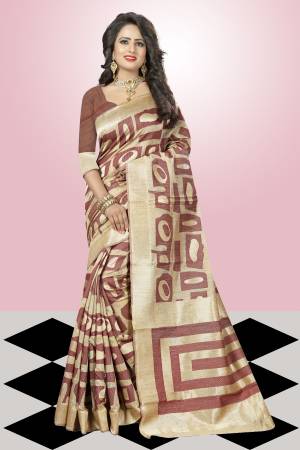 Enhance Your Ethnic Look With This Brown And Beige Colored Saree Paired With Brown Colored Blouse. This Saree Is Fabricated On Kanjivaram Art Silk Which Will Give You A Perfect Ethnic Look. Buy This Pretty Saree Now.