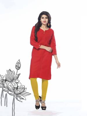 For Your Casual wear, Grab This Simple Red Colored Kurti Fabricated On Cotton. This Plain Kurti Can Be Paired With Black Colored Leggings For A Simple and Smart Look.