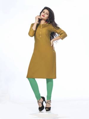 New Shade Of Green Is Here With This Readymade Kurti In Olive Green Color Fabricated On Cotton. This Kurti Is Light In Weight And Easy Ti Carry All Day Long.