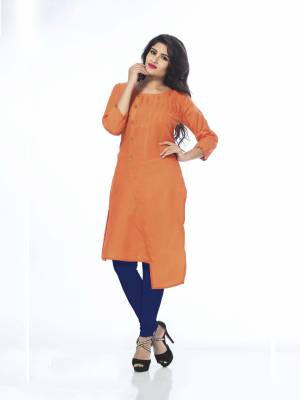 Orange Color Induces Perfect Summery Appeal To Any Outfit so Grab This Plain Kurti For Your Casual Wear For The Upcoming Summeres. This Readymade Kurti Is Fabricated On Cotton And Available In Many Sizes.