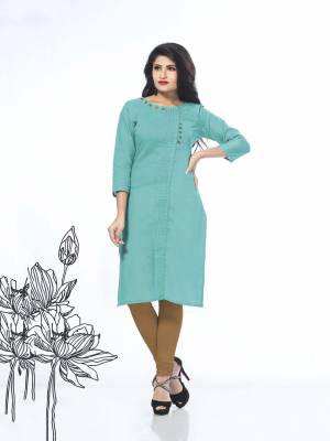 Shades Of Blue Always Looks Great No Matter Which Tone Is. So Grab This Very Pretty Readymade Kurti In Light Blue Color Fabriacted On Cotton. This Casual Kurti Is Light In Weight And easy To Carry All day Long.