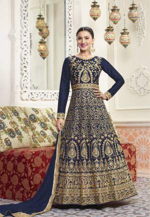 For A Beautiful and Lovely Personality, Grab This Designer Floor Length Suit In Navy Blue Color Paired With Navy Blue Colored Bottom And Dupatta. Its Top Is Fabricated On Art Silk Paired With Santoon Bottom And Chiffon Dupatta. This Suit Ensures Superb Comfort Throughout The Gala And Also It HAs Durable Fabric.