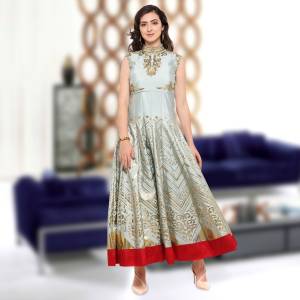 Simple And Elegant Looking Gown Is Here Grey Color Fabricated On Art Silk. It Is Beautified With Prints And Embroidery Over The Yoke. Buy This Designer Gown Now.