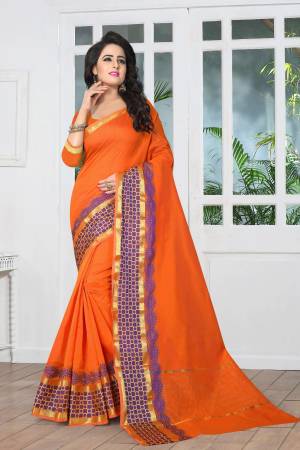 Shine Bright Wearing This Saree In Oarnge Color Paired With Orange Colored Blouse. This Saree And Blouse Are Fabricated On Banarasi Art Silk Beautified With Weave Over The Broad Border. This Saree Is Light In Weight And Easy To Carry All Day Long. 