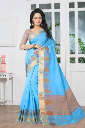 Grab This Pretty Simple saree In Sky Blue Color Paired With Sky Blue Colored Blouse. This Saree And Blouse Are Fabricated On Banarasi Art Silk Beautified With Contrasting Weave All Over The Border. Buy Now.