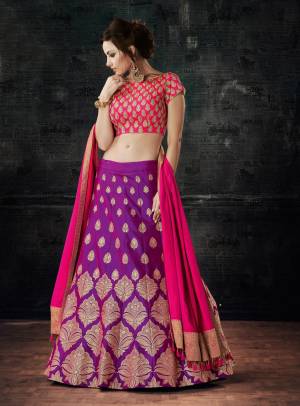 Attract All Wering This Bright Colored Lehenga Choli In Dark Pink Colored Blouse And Dupatta Paired With Purple Colored Lehenga. Its Blouse Is Fabricated On Art Silk Paired With Jacquard Silk Lehenga And Soft Silk Dupatta. Its Rich Fabric Will Give An Amazing Look To Your Personality. Buy Now.