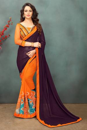 New Combination In Here With This Saree In Wine And Orange Color Paired With Orange Colored Blouse. This Saree Is Fabricated On Georgette Paired With Art Silk And Net Fabricated Blouse. Buy This Saree Before The Stock Ends. 