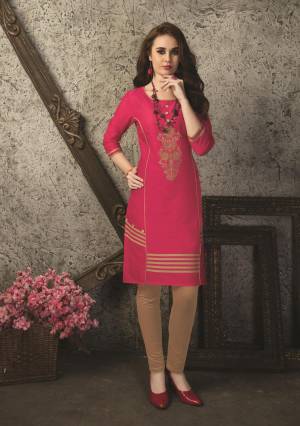 Look Pretty Wearing This Readymade Kurti In Pink color Fabricated On Cotton. It Is Available In Many sizes So That You Can Choose You Size As Per Your Comfort. 
