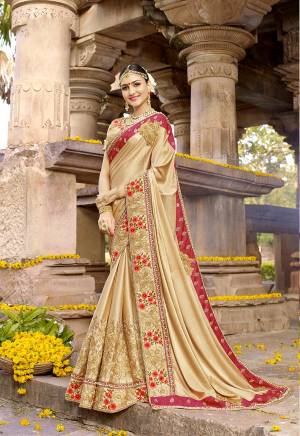 Flaunt Your Rich Taste Wearing This Elegant Looking Saree In Beige Color Paired With Beige Colored Blouse. This Saree Is Fabricated On Silk Chiffon Paired With Art Silk Fabricated Blouse. It Is Beautified With Detailed Embroidery Which Will Earn You Lots Of Compliments From Onlookers.