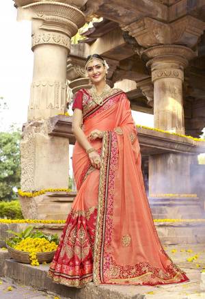 Celebrate This Festive Season Wearing This Saree In Orange Color Paired With Contrasting Red Colored Blouse. This Saree Is Fabricated On Silk Chiffon Paired With Art Silk Fabricated Blouse. It Is Light Weight And Ensures Superb Comfort all Day Long. Buy It Now.