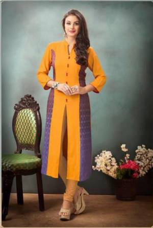 Shine Bright Wearing This Pretty Attractive Kurti In Musturd Yellow Color Fabricated On Rayon Cotton. This Readymade Kurti Is Available In Many Sizes And Easy To Carry All Day Long.