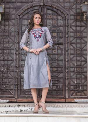 Elegant Looking Readymade Kurti Is Here In Grey Color Fabricated On Chanderi Silk Beautified With Thread Work. This Kurti Is Light In Weight And Ensures Superb Comfort All Day Long.