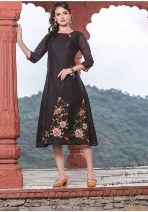 Enhance Your Beauty Wearing This Readymade Kurti In Black Color Fabricated On Chanderi Silk Beautified With Thread Work Over The Panel. Buy This Kurti Now.