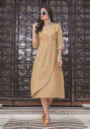 Simple and Elegant Looking Readymade Kurti Is Here In Beige Color Fabricated On Chanderi Silk Beautified with Thread Embroidred patches. Buy This Pretty Kurti Now.