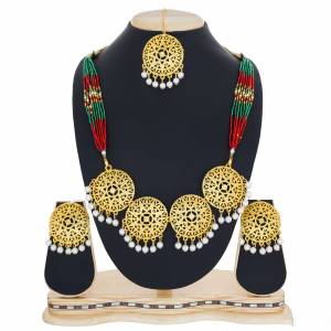 Celebrate This Festive Season Pairing This Beautiful Necklace Set With Any Colored Traditional Attire. This Necklace Set Is Light Weight And Easy To Carry Throughout The Gala.