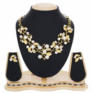 For That Lovely Blue Dress, Grab This Necklace Set In Golden Color Beautified With White And Blue Colored Stones. Buy This Now.