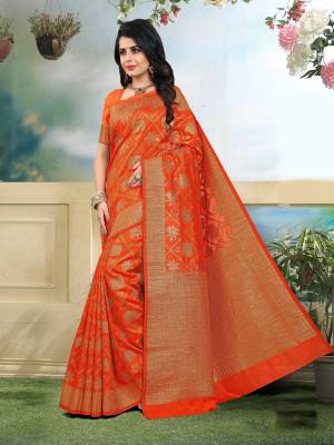 Attract All Wearing This Saree In Attractive Orange Color Paired With Orange Colored Blouse. This Saree And Blouse are fabricated On Art Silk Which Is Durable And Easy To Carry All Day Long.