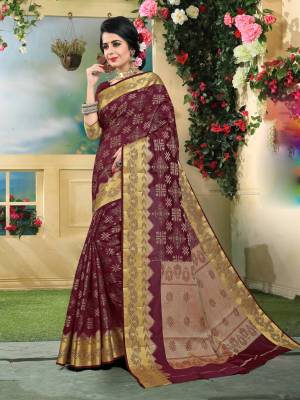New And Unique Shade Is Here With This Saree In Wine Color Paired With Wine Colored Blouse. This Saree And Blouse Are Fabricated On Art Silk Beautified With Weave All Over It. This Saree Is Light In Weight And Easy To carry All Day Long. Buy Now.