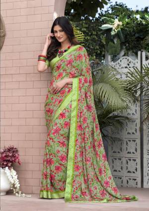 For Your Semi-Casual Wear, Grab This Pretty Saree In Light Green Color Paired With Light Green Colored Blouse. This Saree Is Fabricated On Georgette Paired With Satin Fabricated Blouse. This Saree Is Light Weight And Easy To Carry All Day Long.
