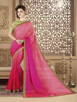 Look Pretty In This Shaded Pink Colored Saree Paired With Contrasting Pastel Green Colored Blouse. This Saree Is Fabricated On Georgette Paired With Art Silk Fabricated Blouse.  This Saree Is Fabricated On Georgette Paired With Art Silk Fabricated Blouse. It HAs Embroidery Over The Lace Border And Blouse.