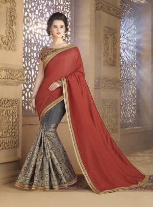New And Unique Combination Is Here With This Saree In Rust Orange And Grey Colored Saree Paired With Grey Colored Blouse. This Saree Is Fabricated On Art Silk Paired With Art Silk Fabricated Blouse. It Is Light In Weight And Easy To Carry All Day Long.