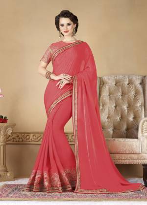 Grab this Pretty Saree In Pink Color Paired With Pink Colored Blouse. This Saree Is Fabricated On Art Silk Paired With Net Fabricated Blouse. It Is Beautified With Embroidered Lace Border And Blouse. Buy It Now.