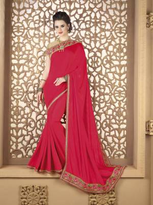 Attract All Wearing This Saree In Dark Pink Color paired With Beige Colored Blouse. This Saree Is Fabricated On Art Silk Paired With Net Fabricated Blouse. It Is Suitable For Any Wedding, Party Or Festive. Buy Now.