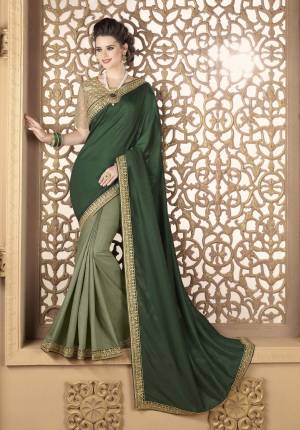 Go With The Shades Of Green with This Saree In Pine Green And Mint Green Color Paired With Mint Green Colored Blouse. This Saree Is Fabricated On Soft Silk Paired With Net Fabricated Blouse.  Its Has Beautiful Embroidery Over The Blouse And Lace Border.