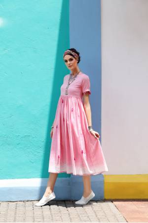 This Summer, Beat The Heat With Comfort And Beauty Wearing This Lovely Readymade Kurti In Pink Color Fabricated On Soft Cotton Which Is Super Cool And Comfortable. 