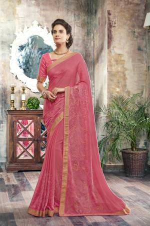 Look Pretty Wearing This Beautiful Pink Colored Saree Paired With Pink Colored Blouse. This Saree Is Fabricated On Chiffon Paired With Art Silk Fabricated Blouse. It Is Beautified With Resham Embroidery. Also It Is Light Weight And easy To Carry All Day Long.