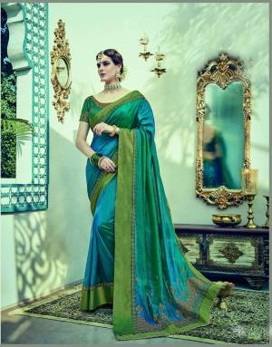 A union of both dramatic and serene, this shade of blue And Green when adorned with a combination of gold and green jewels is sure to make you look ethereal.