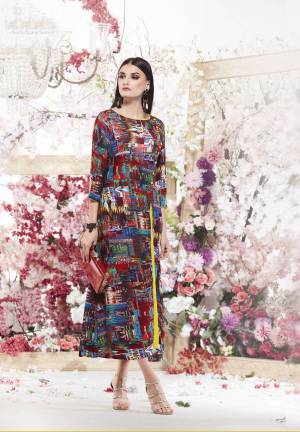 Go Colorful Wearin This Multi Color Fabricated On Cotton. This Readymade Kurti Is Light In Weight And Easy To Carry All Day Long. Buy This Colorful Kurti Now.