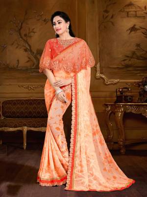 Very Pretty Shade Of Orange Is Here With This Saree In Light Orange Color Paired With Orange Colored Blouse And Cape. This Saree Is Fabricated On Georgette Brasso paired With Crepe Blouse And Its Cape Is Fabricated On Net. It Is Light Weight And easy To Carry All Day Long.