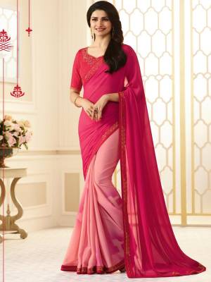 Look Pretty In Shades Of Pink With This Designer Saree In Dark Pink And Baby Pink Color Paired With Dark Pink Colored Blouse. This Saree Is Fabricated On Georgette Paired With Art Silk Fabricated Blouse. It Is Light Weight, Easy To Drape And Carry All day Long.