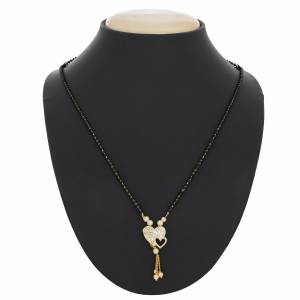 Every Women Will Select Such Love Pattern Design In Magalsutra As It Has A Beautiful Heart Pendant. This Pretty Mangalsutra Is Beautified With White Colored Stones And Pearl. It Is Light In Weight And Durable.