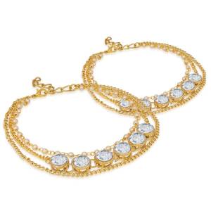 Grab This Beautiful Designer Set Of Anklet In Golden Color With Multi Layers And Beautified With Stone Work. Buy Now.