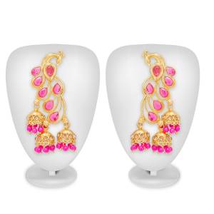 For That Lovely Pink Dress, Grab This Beautiful Pair Of Earrings In Golden Color Beautified With Pink Colored Stones. These Earrings Can Be Paired With Any Pink Or Contrasting Colored Traditional Attire.