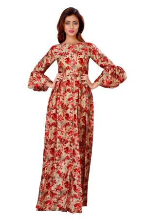 If You Are Fond Of Prints, Than Grab This Red And Beige Colored Readymade Gown Fabricated On Art Silk. It Is Beautified With Abstract Prints All Over It. Buy Now.