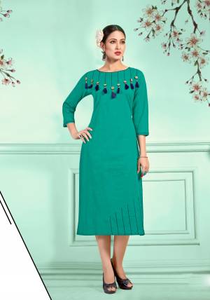 Add This Readymade Kurti To Your Wardrobe For Your Daily Wear In Sea Green Color Fabricated On Cotton. This Kurti Is Light Weight And Easy To Carry All Day Long.