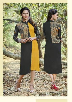 Enhance Your Beauty Wearing This Readymade Kurti In Black And Yellow Color Fabricated On Rayon Cotton. This Kurti Is Soft Towards Skin And Easy To Carry All Day Long.