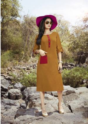 Grab This Pretty Kurti For Your Casual Wear In Musturd Yellow Color Fabricated On Cotton. It Has Running Pocket Pattern Which Is Giving The Simple Kurti A Very Trendy Look. Buy Now.