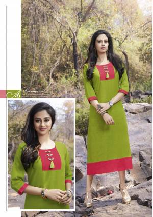Shine Bright With This Lovely Green Colored Readymade Kurti Fabricated On Cotton. This Kurti Is Available In Many Sizes And Ensures Superb Comfort All Day Long.