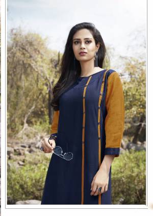 For Your Casual Wear, Grab This Kurti In Navy Blue Color Fabricated On Cotton. Its Fabric Is Soft Towards Skin And Also Available In Many Sizes.